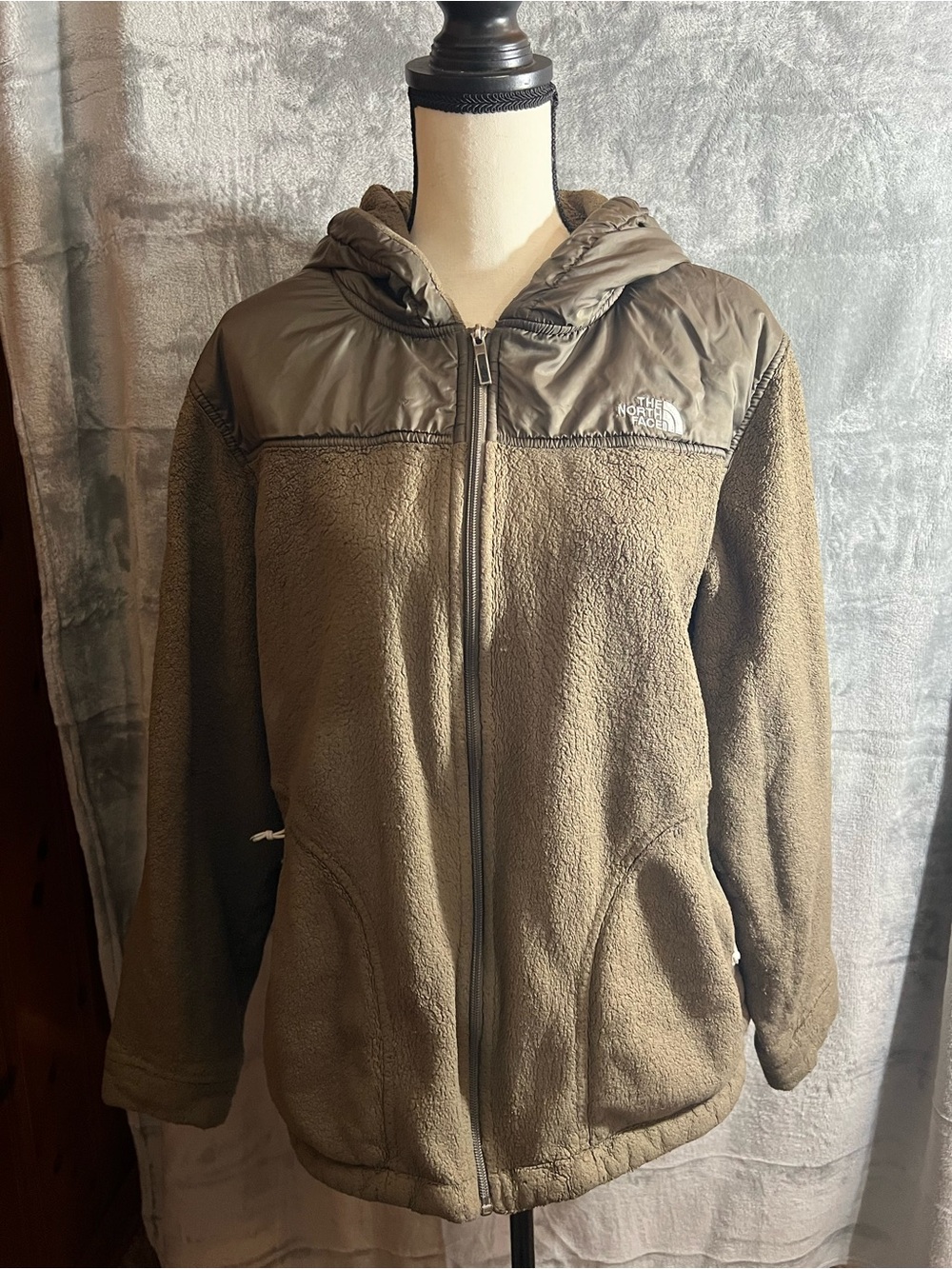 The North Face olive Green Fleece Hooded Jacket